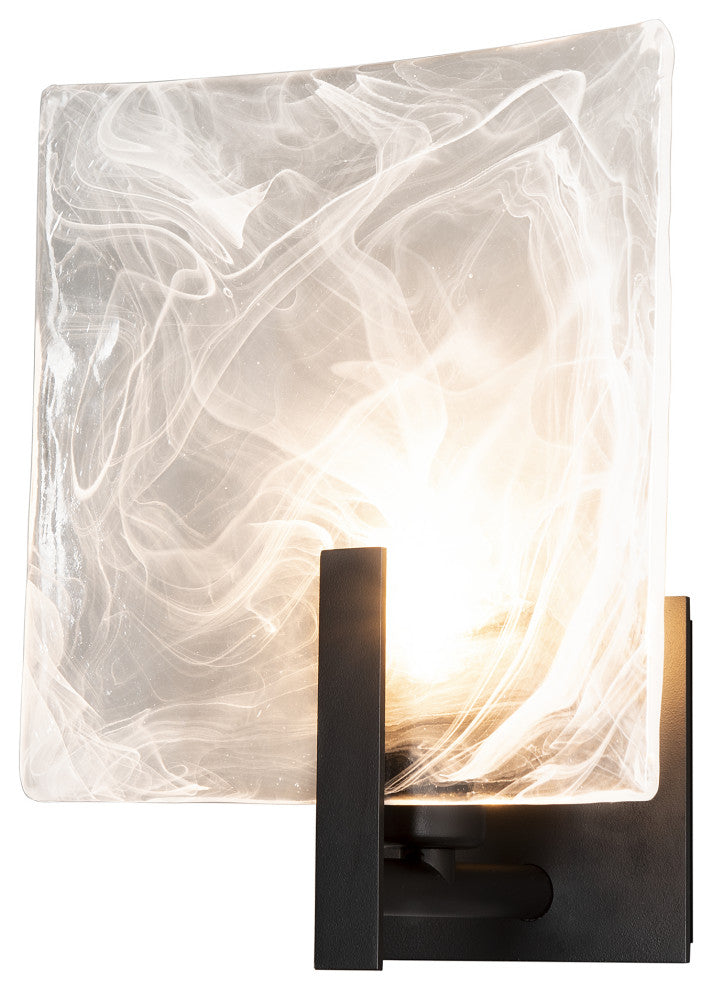 Arc Large 1-Light Bath Sconce, Black Finish, White Swirl Glass