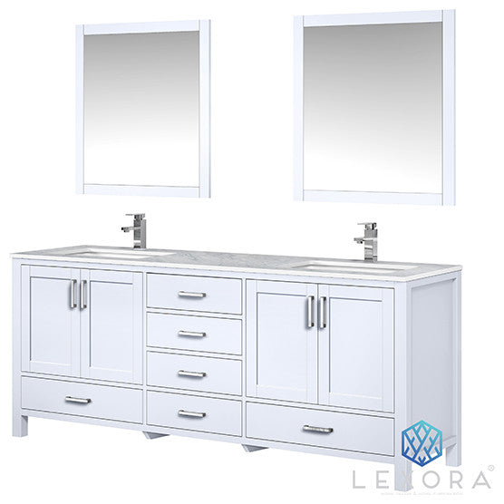 Jacques 80" Double Vanity Cabinet Carrara Marble Top Sinks, 30" Wall Mirrors