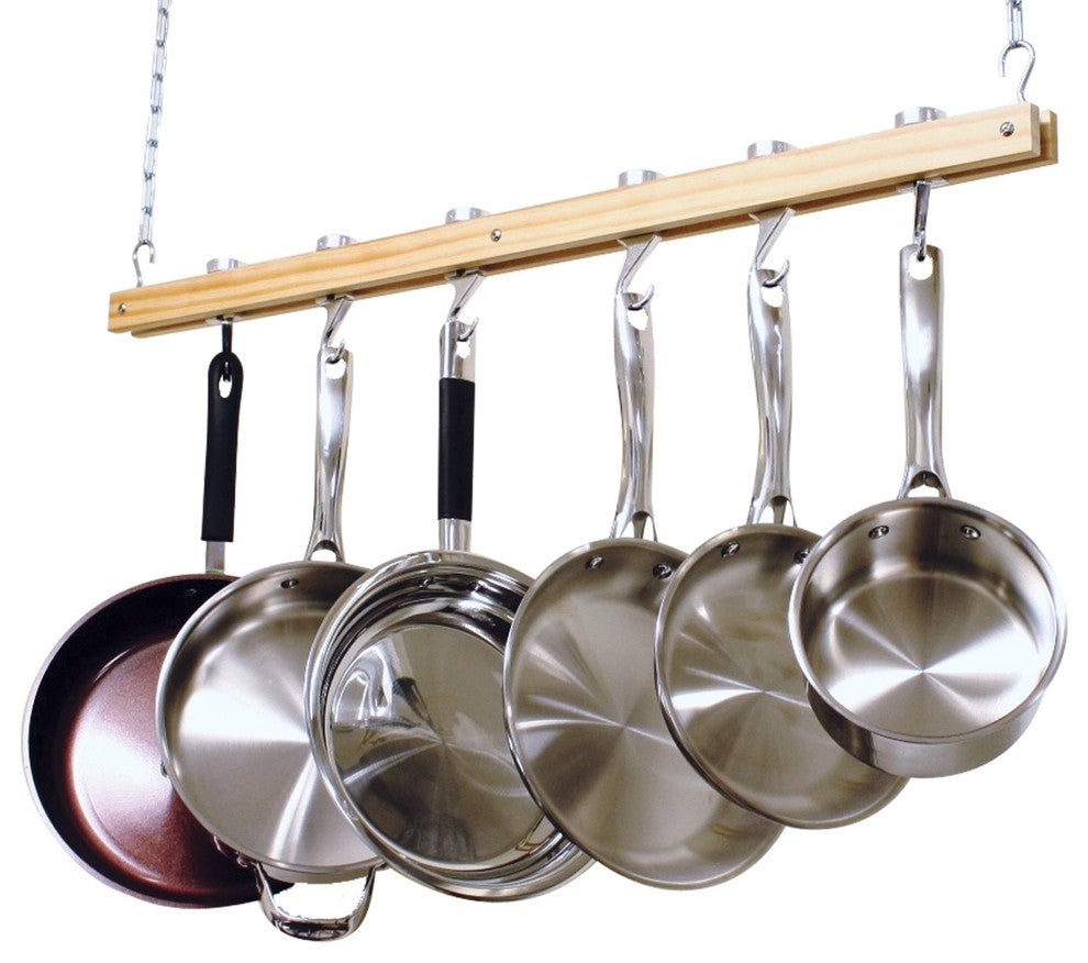Cooks Standard Ceiling Mount Wooden Pot Rack, Single Bar