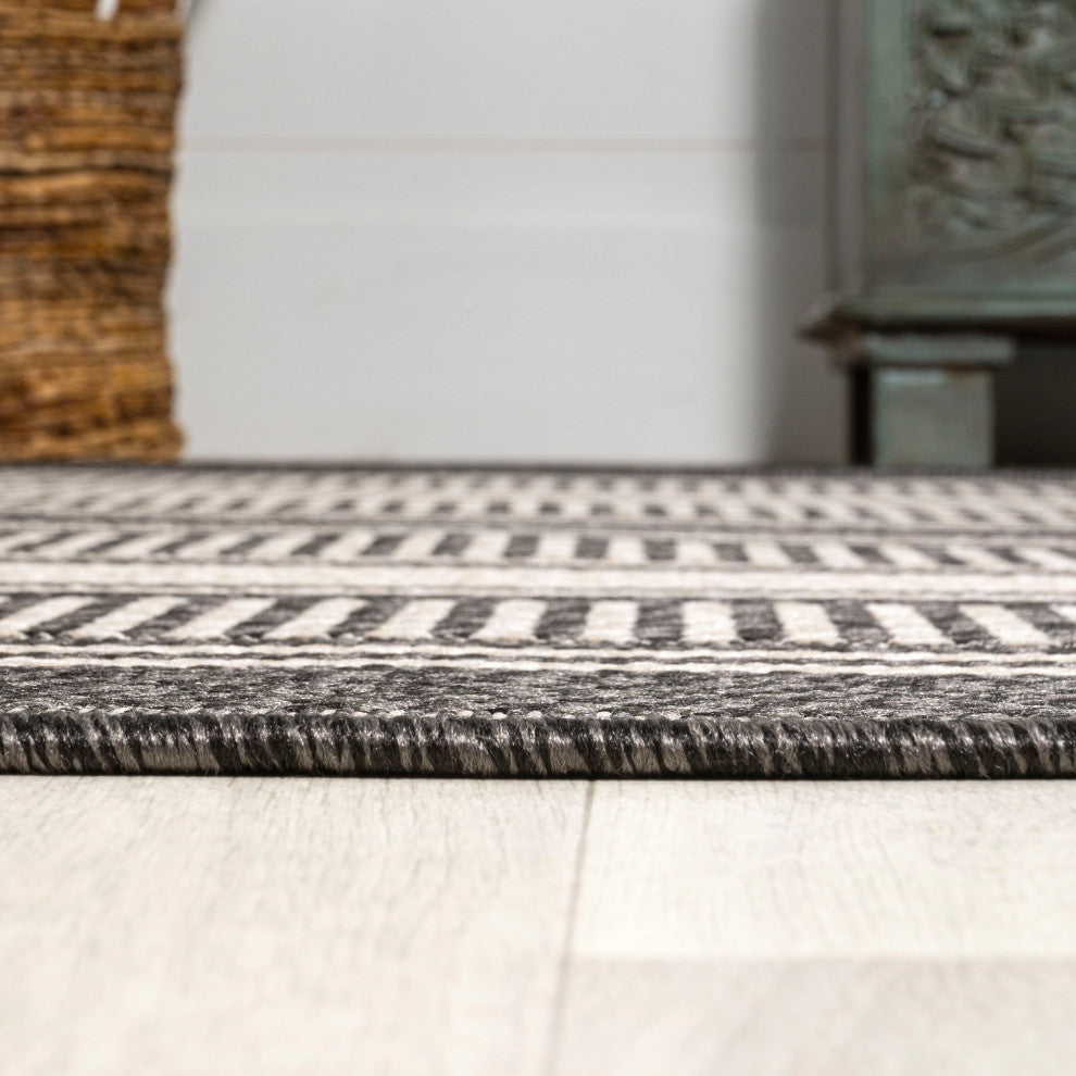 Haynes Modern Double Stripe Indoor/Outdoor Area Rug, Black/Cream, 8x10