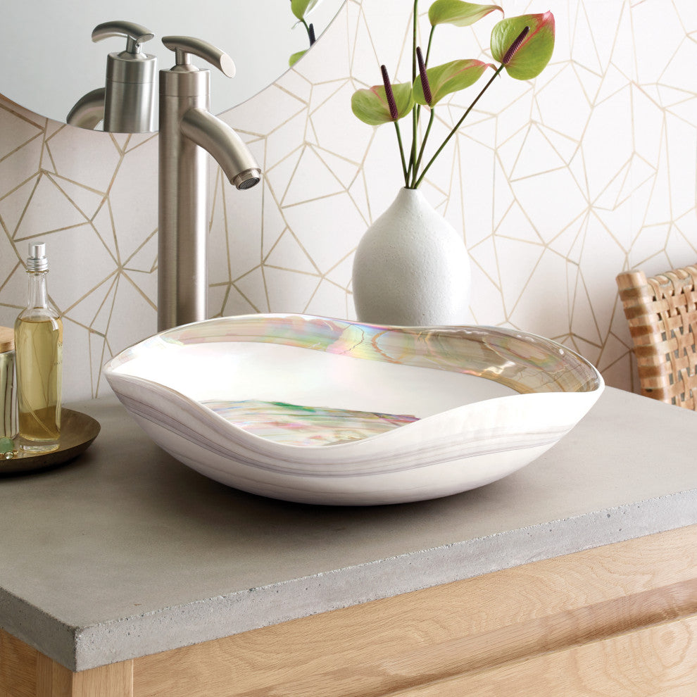 Lido Murano Glass Bathroom Sink, White Abalone