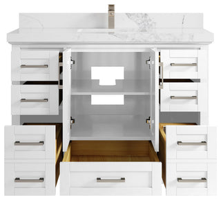 Boston 48 Single Sink Bath Vanity in White 2" Calacatta Nuvo