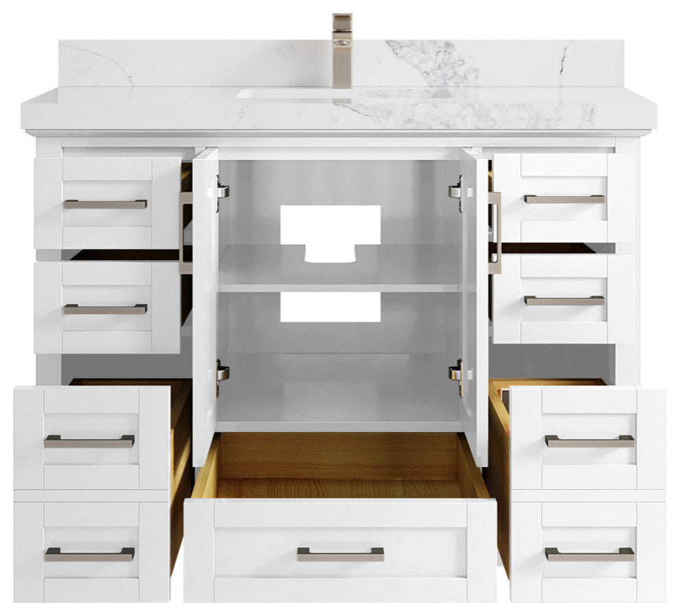 Boston 48 Single Sink Bath Vanity in White 2" Calacatta Nuvo