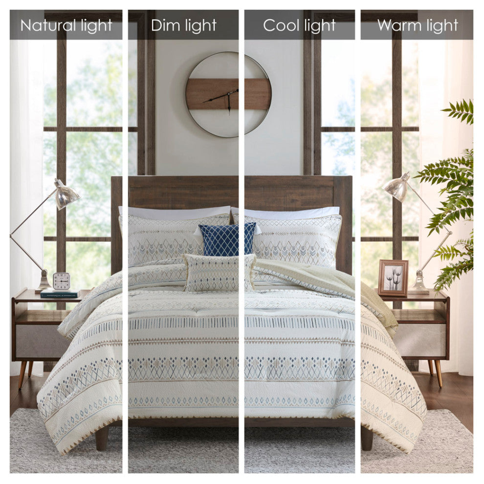 Madison Park Fraser 5 Piece Printed Seersucker Comforter Set With Throw Pillows