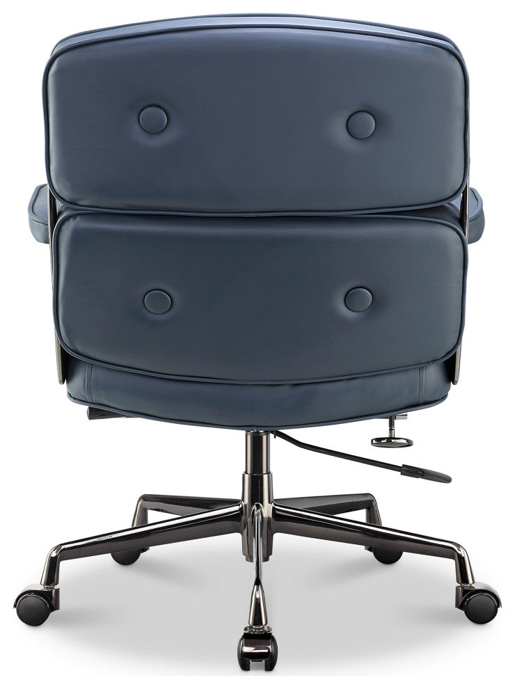 Lobby Mid Back Computer Office Desk Chair, Black Chrome& Navy Blue