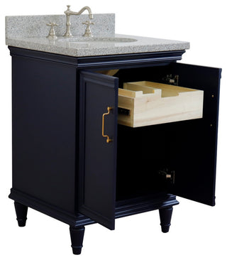 25" Single Vanity, Blue Finish With Gray Granite And Oval Sink