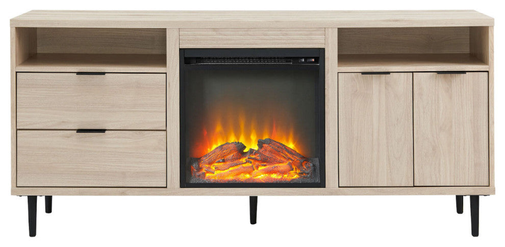Contemporary 2-Door Fireplace TV Stand for TVs up to 65"? "“ Birch