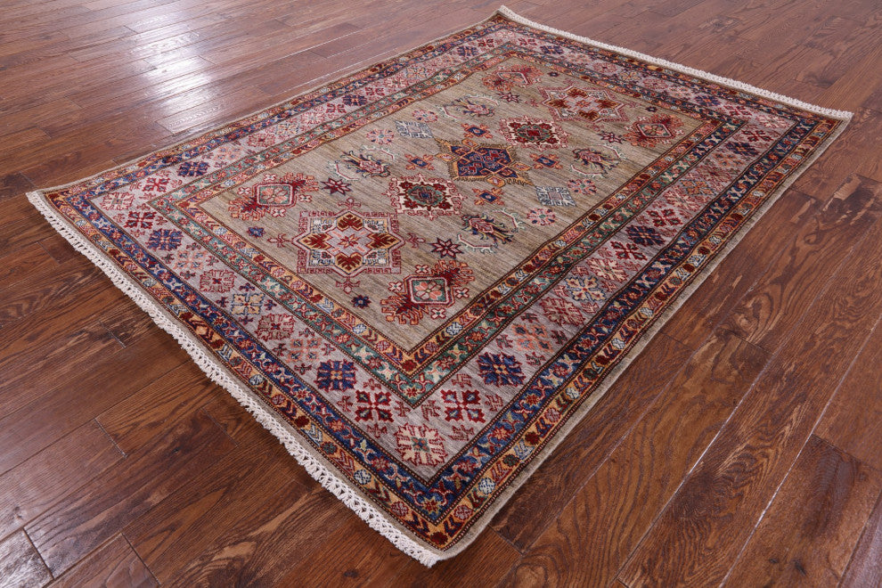 4' 11" X 6' 7" Super Kazak Geometric Hand-Knotted Wool Rug - Q12845