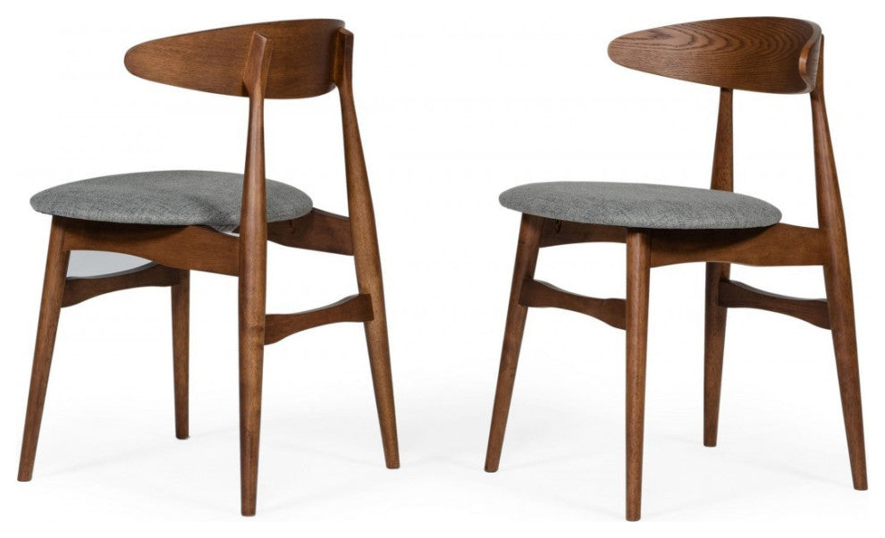 Set of Two Gray Walnut Fabric Dining Chairs