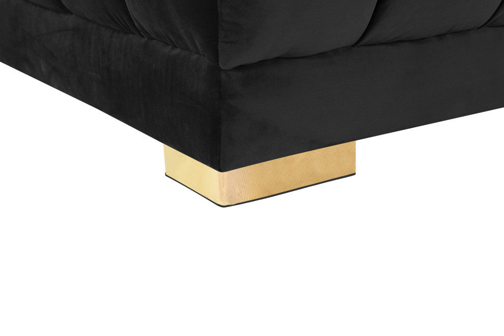 Gwen Biscuit Tufted Velvet Upholstered 3 Piece Sectional, Black