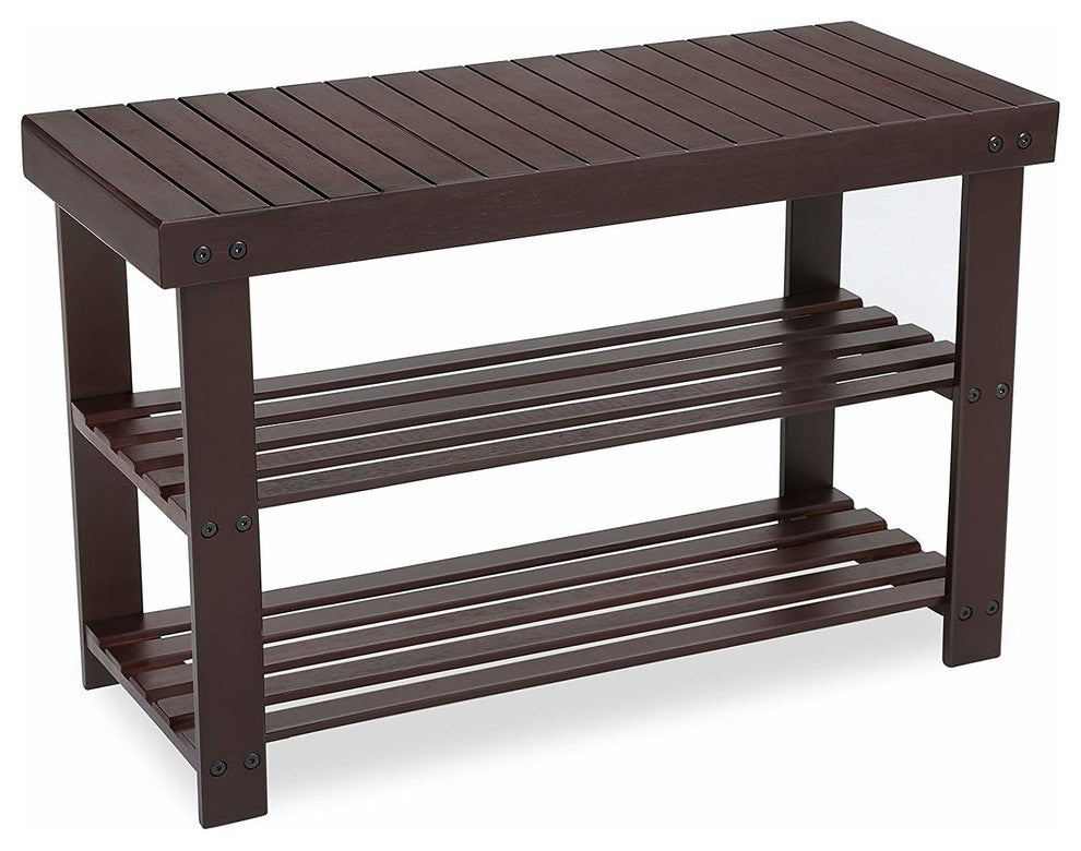3-Tier Bamboo Wood Shoe Rack Bench Entryway Shoe Storage, Brown