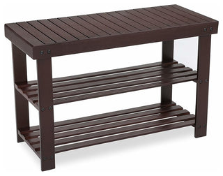 3-Tier Bamboo Wood Shoe Rack Bench Entryway Shoe Storage, Brown