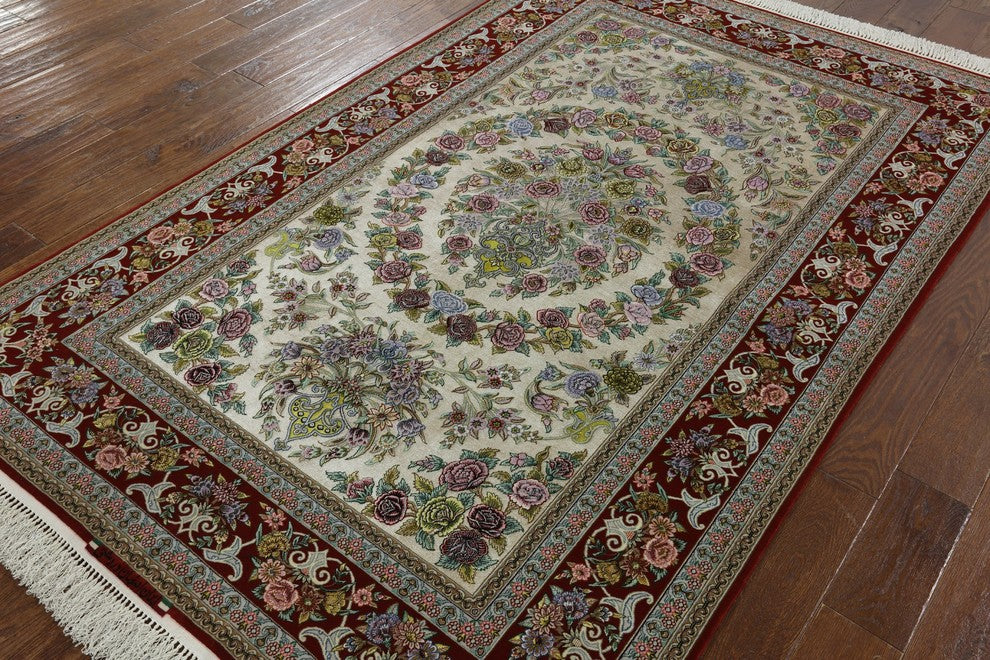 Super Fine Authentic Persian Isfahan Signed Hand Knotted Silk Rug, 5'x8'