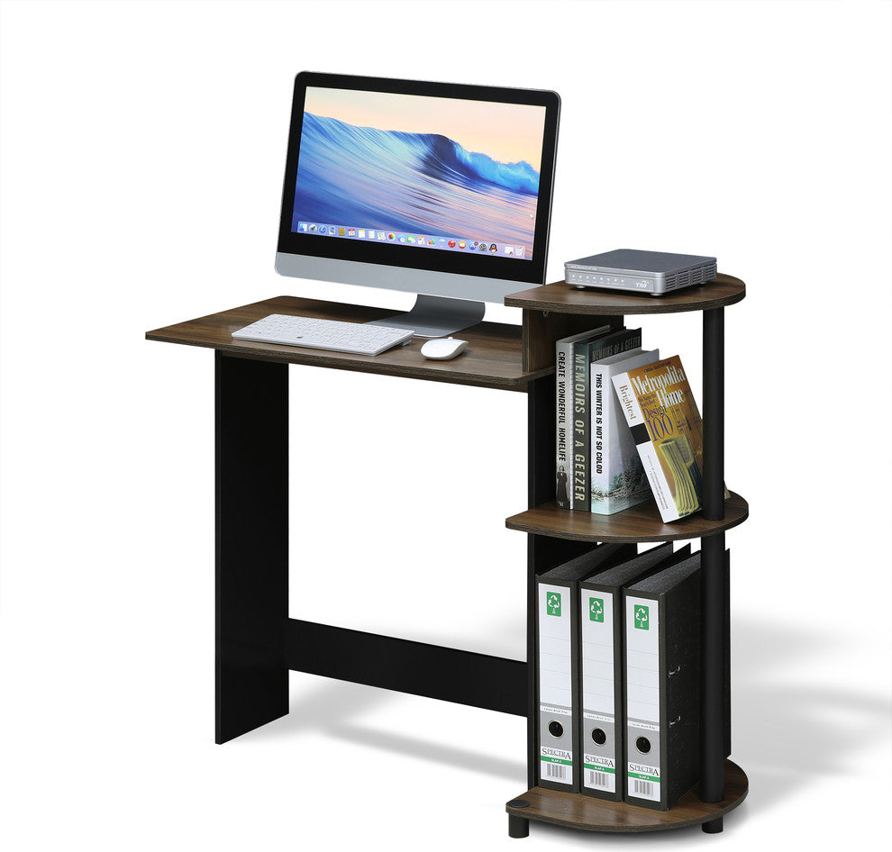 Furinno Compact Computer Desk With Shelves, Columbia Walnut/Black, 11181CWN/BK