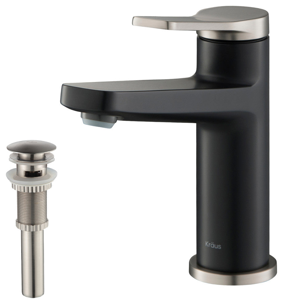 Indy Single Handle 1-Hole Bathroom Basin Faucet SFSMB, Drain Overflow SN
