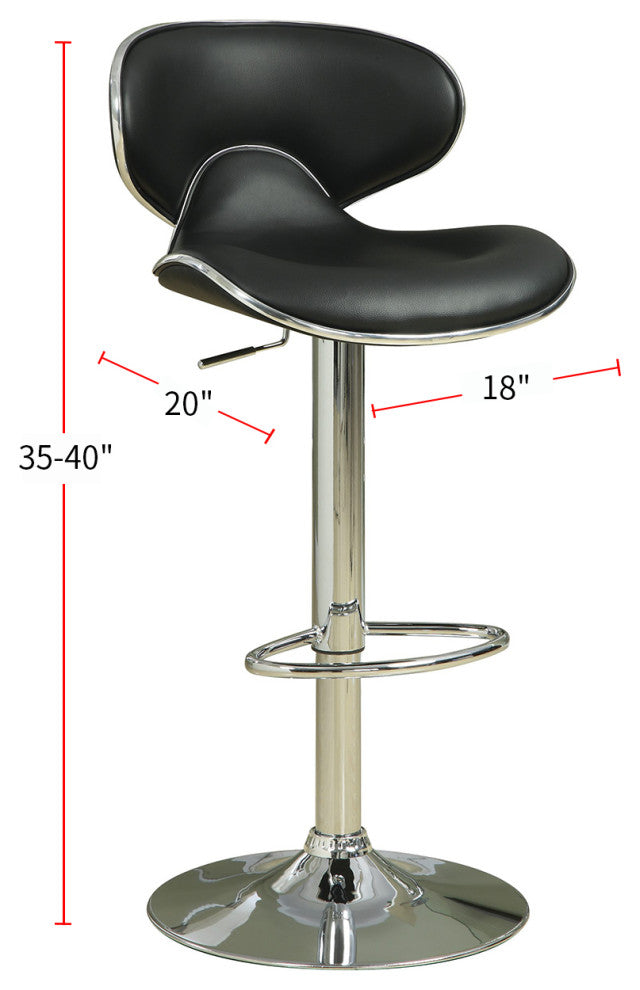 Set of 2 Adjustable Height Bar Stools, Black