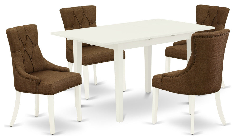 5Pc Kitchen Set, 4 Parson Chairs, Butterfly Leaf Kitchen Table, Linen White