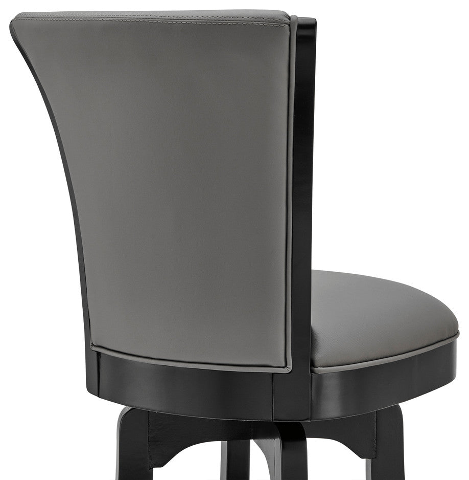 45" Gray Faux Leather And Iron Swivel Bar Height Chair