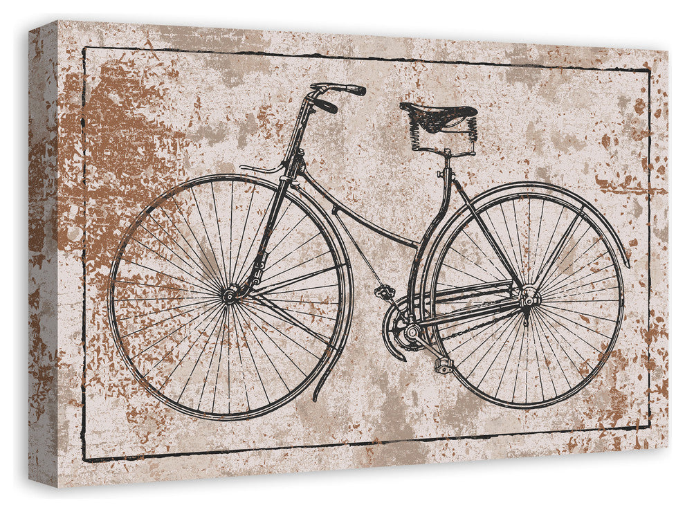 Black Vintage Bike on Spackle Beige Print on Canvas
