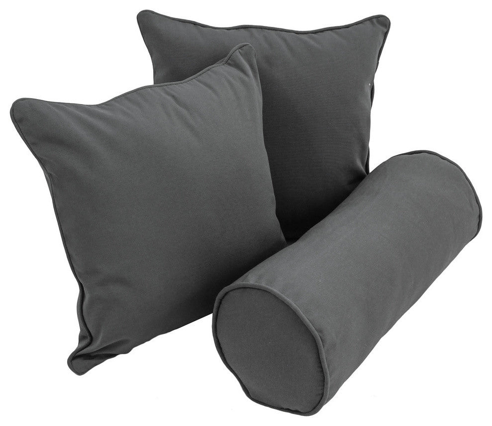 Solid Twill Throw Pillows With Inserts, 3-Piece Set, Steel Grey
