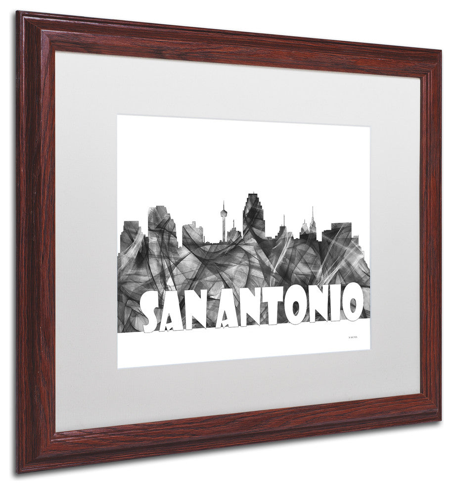 'San Antonio Texas Skyline Bg 2' Framed Art, Wood Frame, White Matte, 20x16
