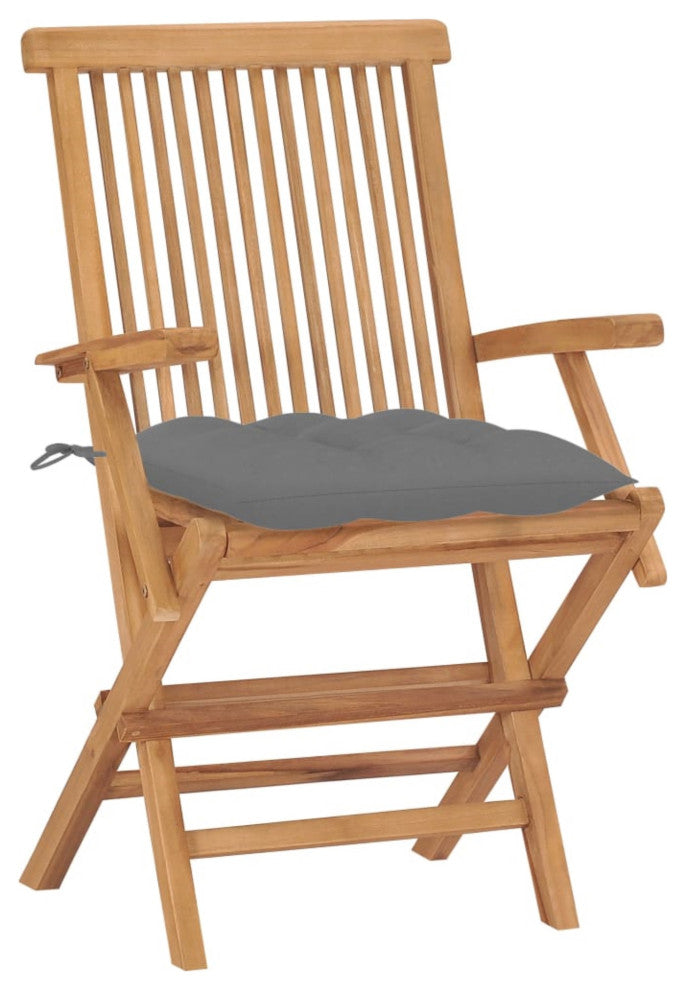 Vidaxl Garden Chairs With Gray Cushions 2-Piece Set Solid Teak Wood