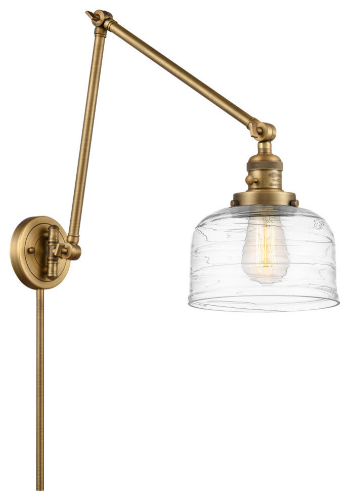 Bell Swing Arm With Switch, Brushed Brass, Clear Deco Swirl, Clear Deco Swirl