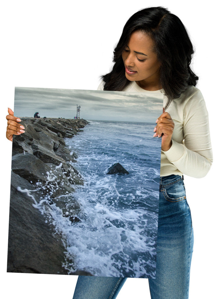Splashing on the Jetty Landscape Photo Unframed Wall Art Print, 16" X 20"