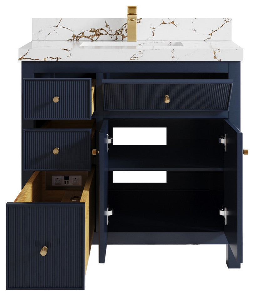 Sonoma 36" Center Sink Bath Vanity in Hale Navy Blue, 2" Viola Gold