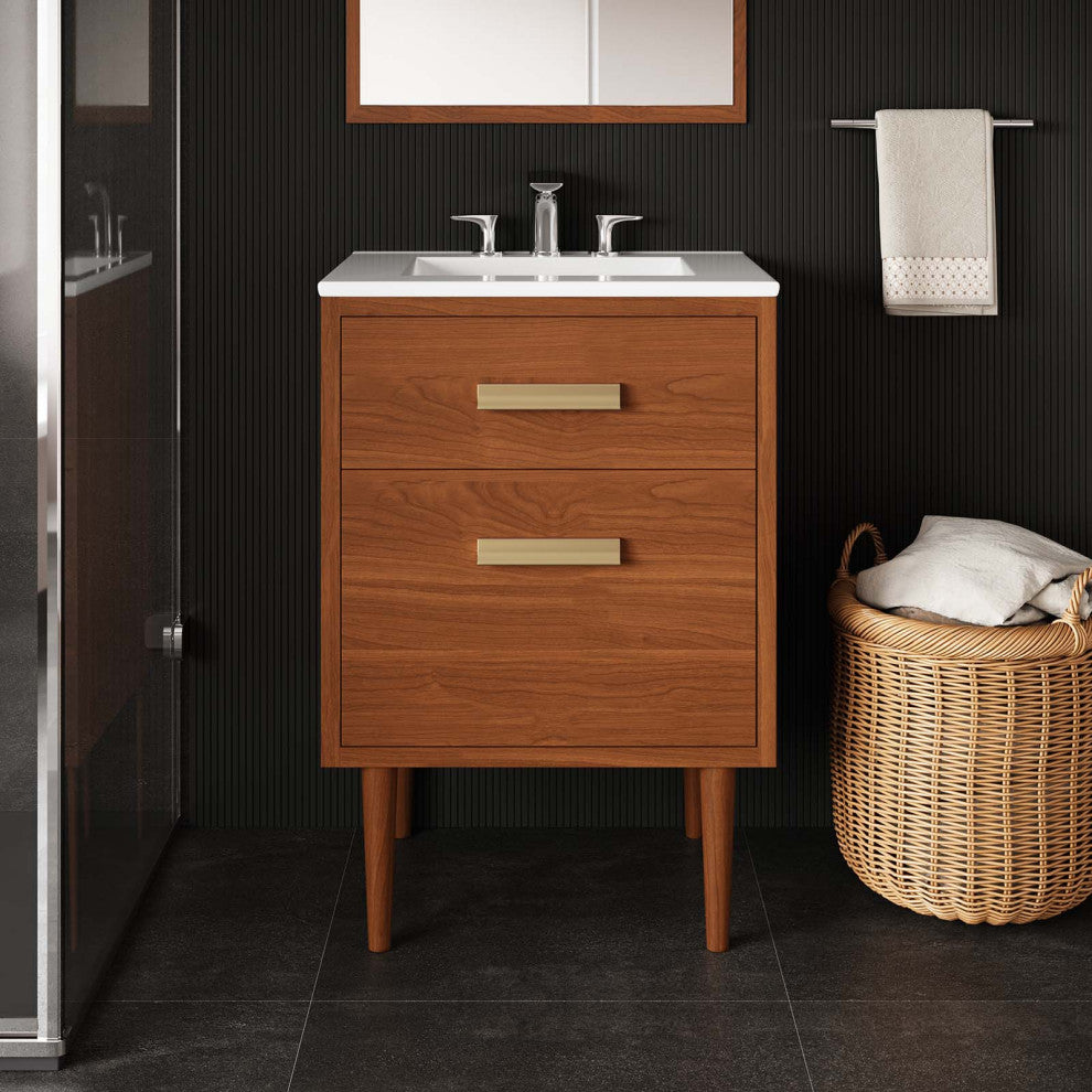 Cassia 24" Teak Wood Bathroom Vanity Cabinet (Sink Basin Not Included) - Natural