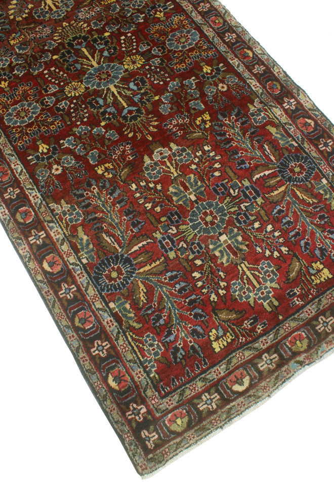 Fine Vintage Distressed Tursingul Red/Charcoal Runner, 3'5 x 9'9