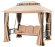 HOMREST 3-Seat Outdoor Porch Swing,Gazebo Swing with Double Tier Canopy(khaki)
