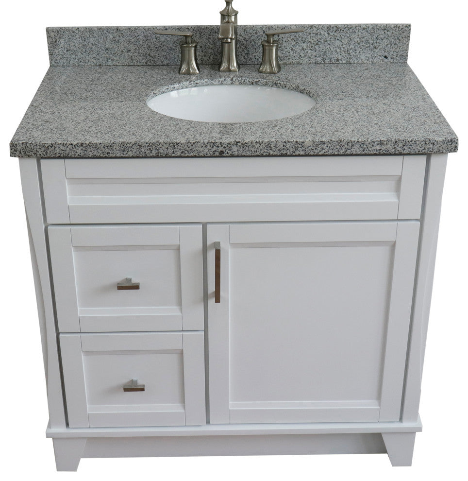 37" Single Sink Vanity, White Finish With Gray Granite