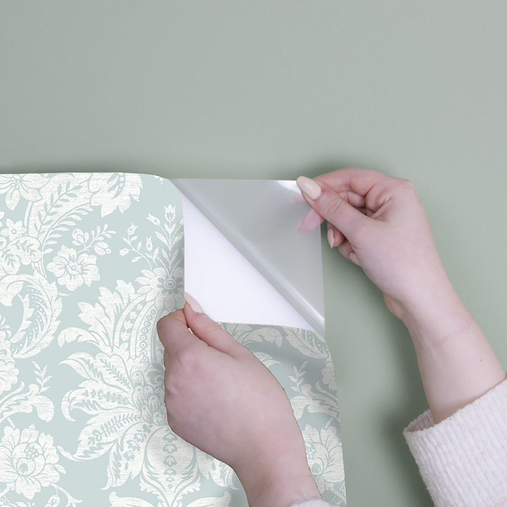 Transform Damask Peel and Stick Wallpaper, Duck Egg