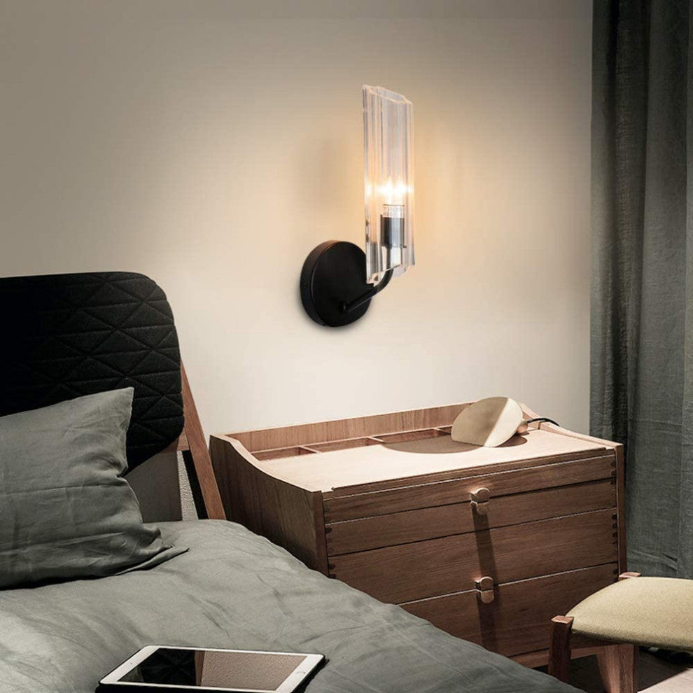 Modern 1 light wall fixture with glass shade black wall sconce for hallway