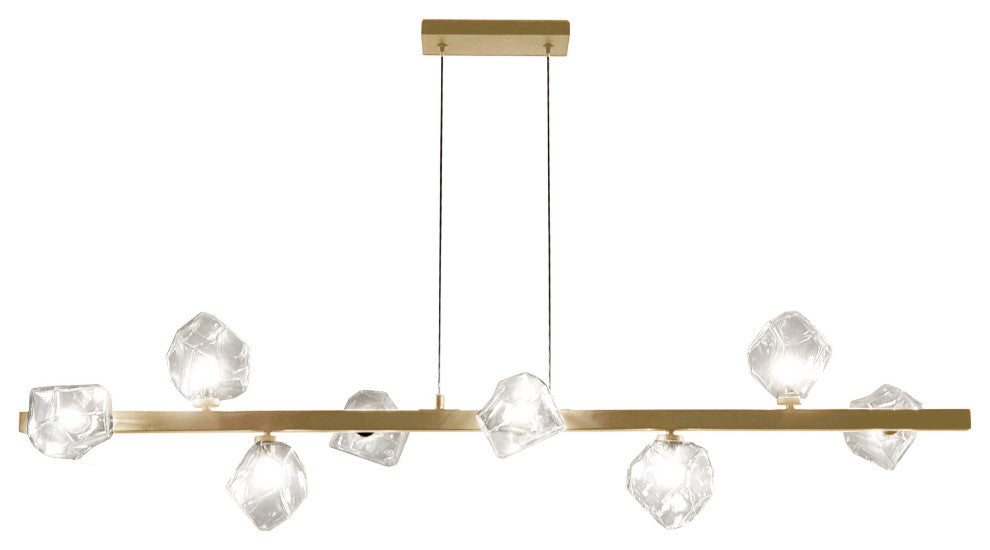 Pearlene Contemporary 8 Light Aged Brass Clear Metal Pendant