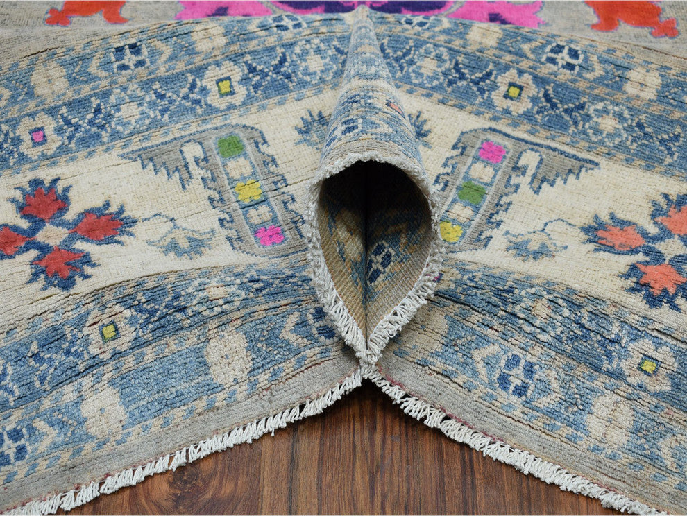 Colorful Fusion Kazak Geometric Design Pure Wool Hand-Knotted Rug, 9'2"x11'7"