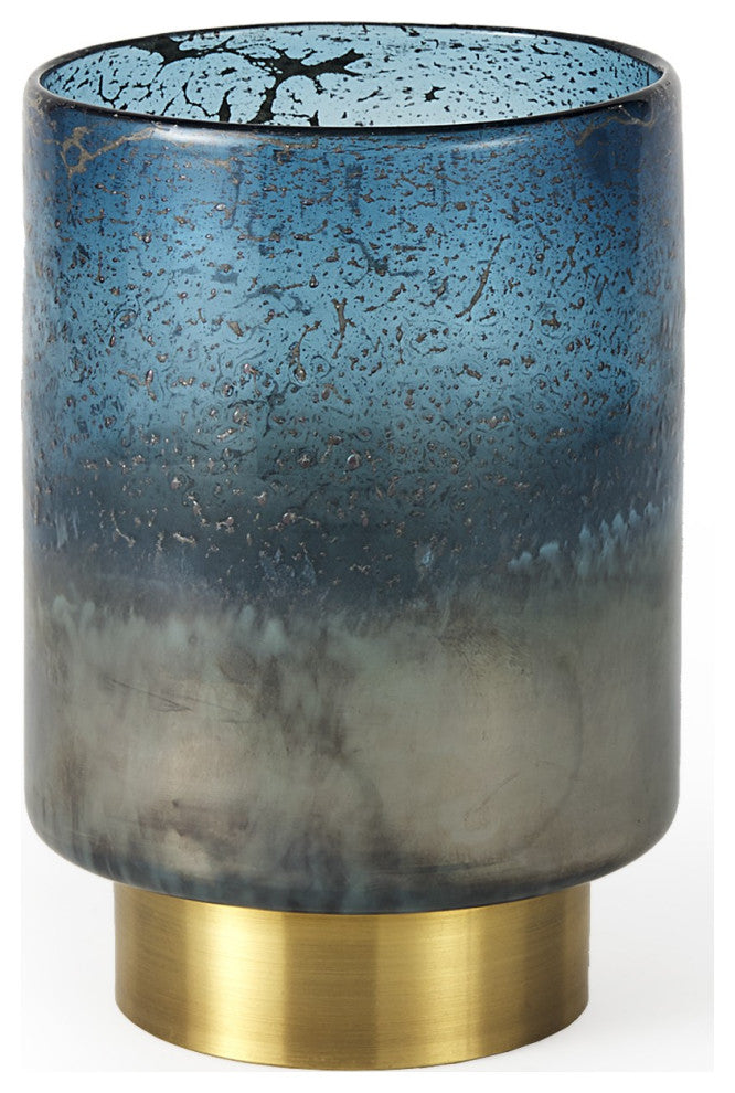 8" Artisan Blue and Gold Metallic Flat Bottom Vase