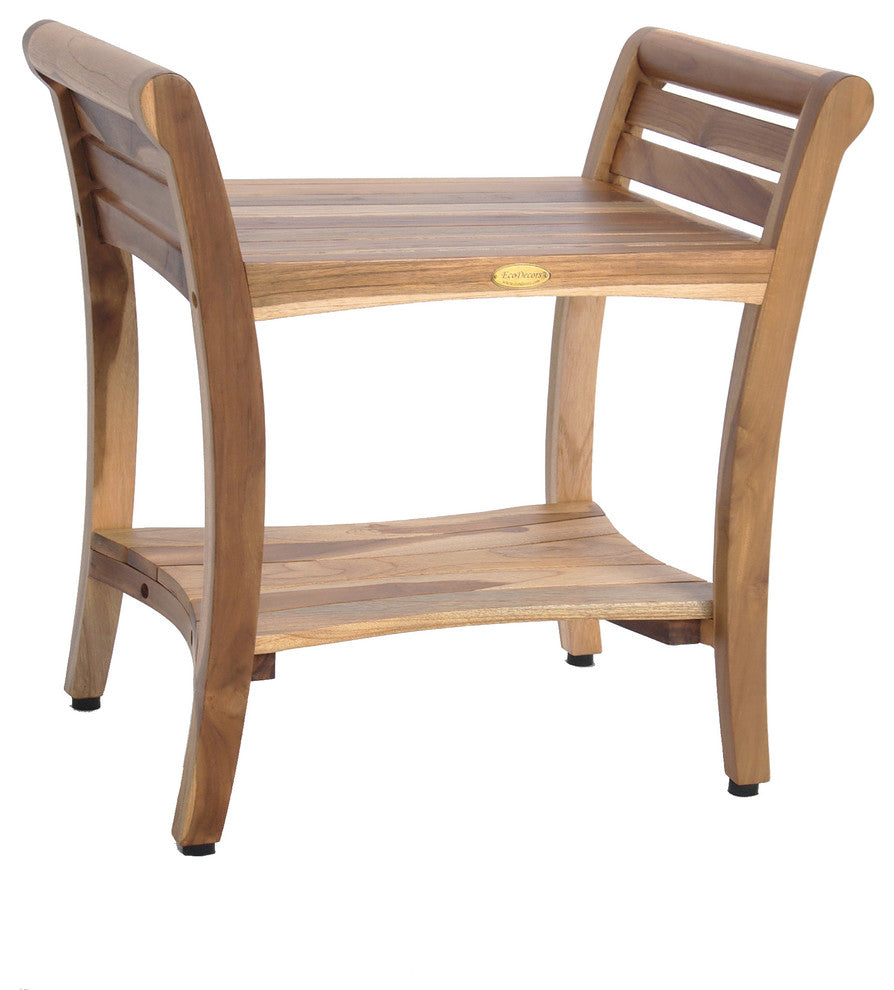 EcoDecors EarthyTeak Symmetry 24" Teak Shower Bench With Shelf And LiftAide Arms