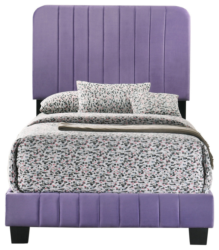 Lodi Velvet Upholstered Channel Tufted Twin Panel Bed, Purple