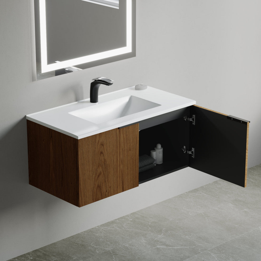 Pershing 36" Single Vanity Set, Walnut, Ceramic Basin