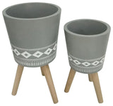 11/15" Diamond Planter With Wood Legs, Gray