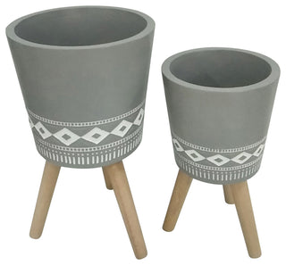 11/15" Diamond Planter With Wood Legs, Gray