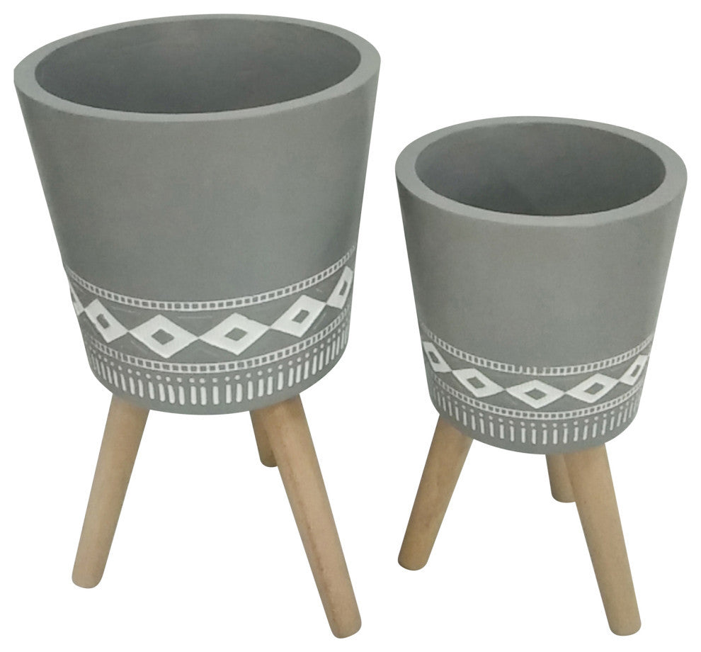11/15" Diamond Planter With Wood Legs, Gray