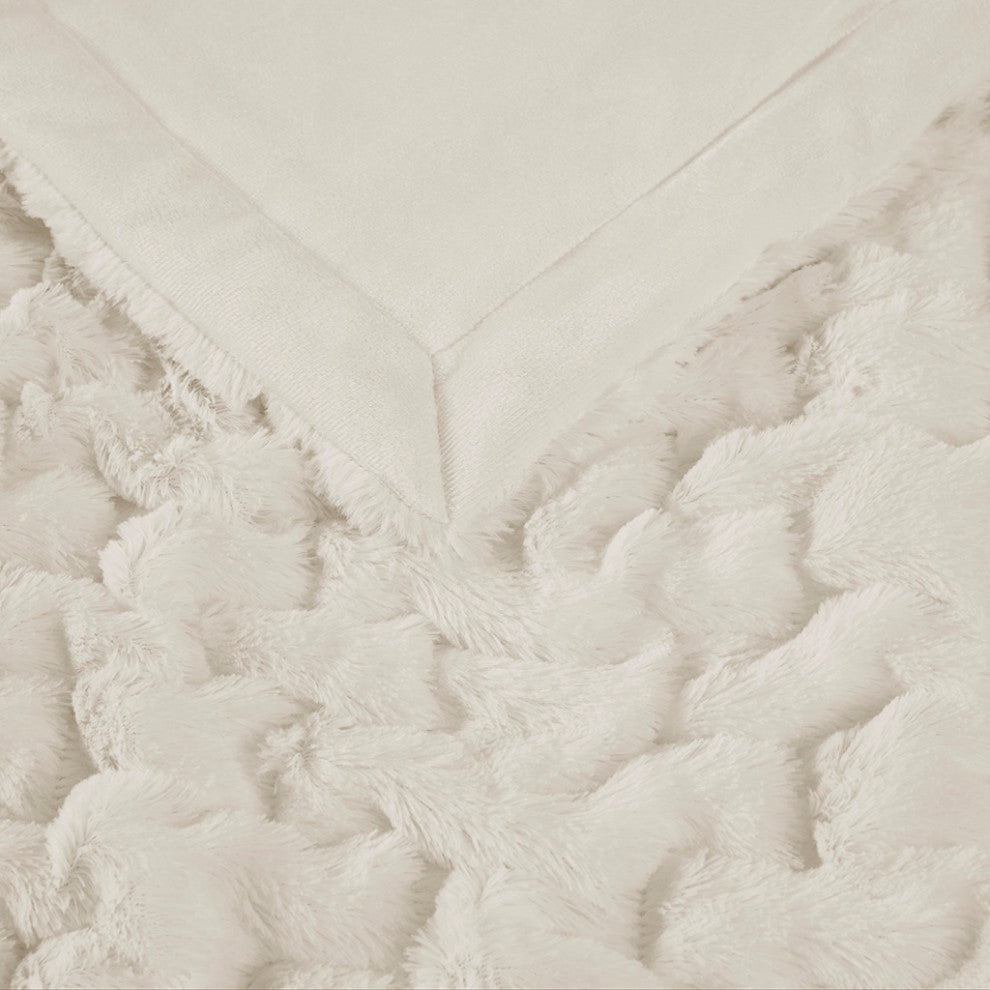 Madison Park Ruched Fur Throw, Ivory