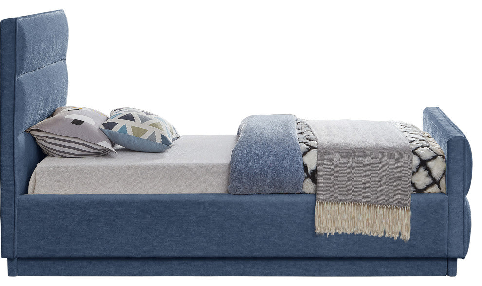 Paxton Chenille Fabric Upholstered Bed, Blue, Twin