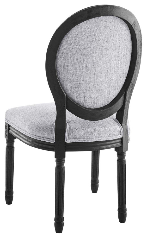 French Vintage Side Dining Chair, Fabric, Wood, Black Gray, Modern, Bistro