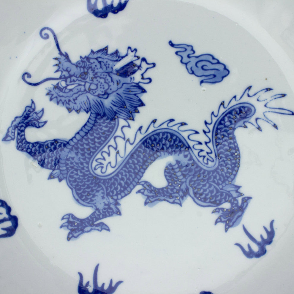 14" Dragon Blue and White Porcelain Bowl