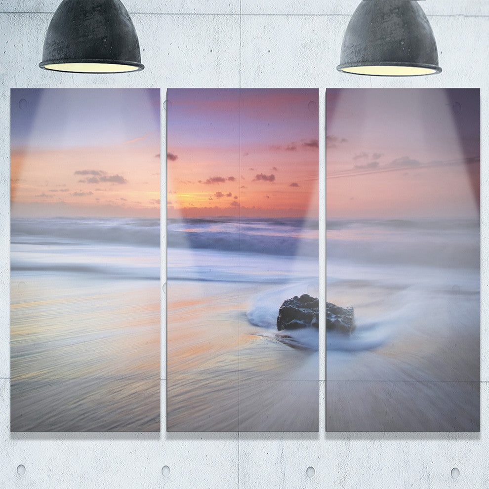 "Rushing Waves at Beach Magoito Sintra" Metal Wall Art, 3 Panels, 36"x28"