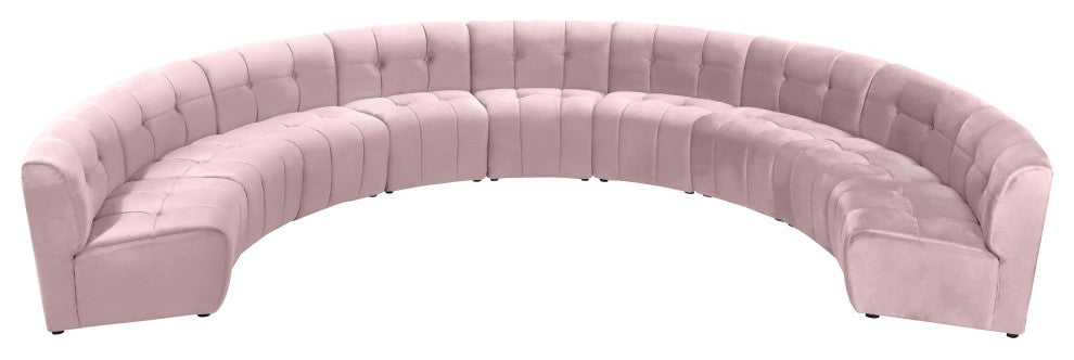 Limitless Velvet Upholstered 9-Piece Modular Sectional, Pink